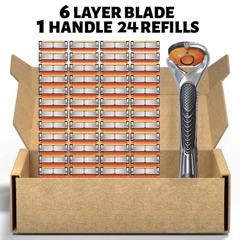 48-Piece Men's Razor Blade Replacement Set with Free Handle - Ultra Sharp Stainless Steel Blades for Smooth Shaving