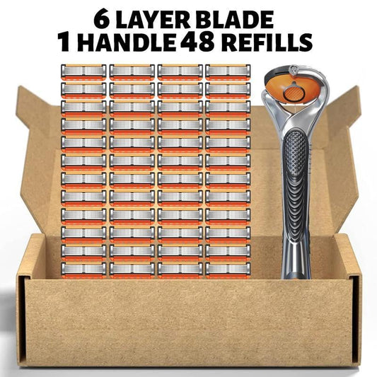 48-Piece Men's Razor Blade Replacement Set with Free Handle - Ultra Sharp Stainless Steel Blades for Smooth Shaving