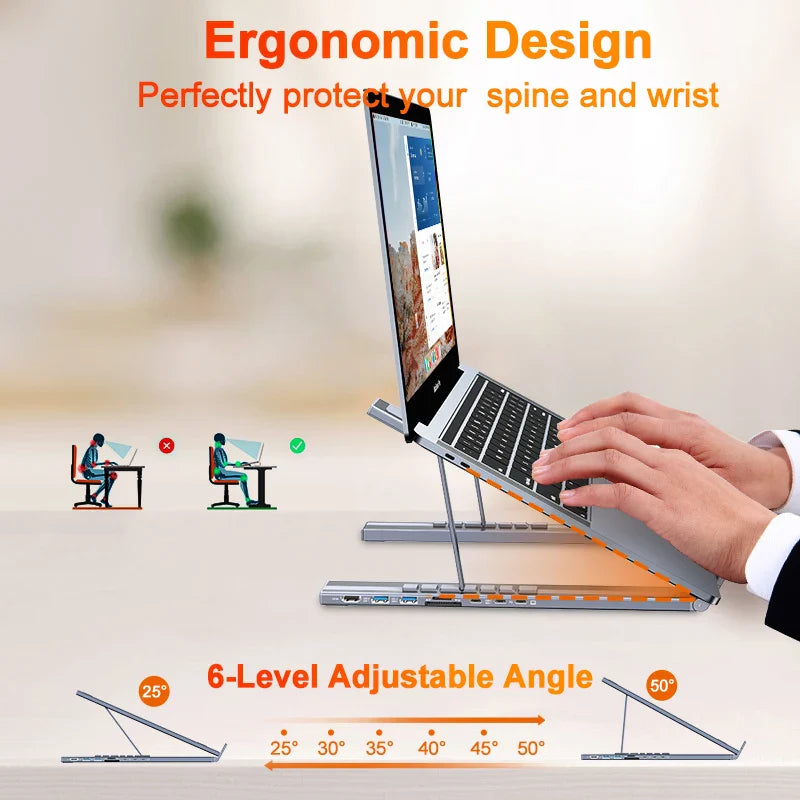 Cross border hot selling aluminum alloy HUB multi interface HDMI eight in one docking station laptop stand