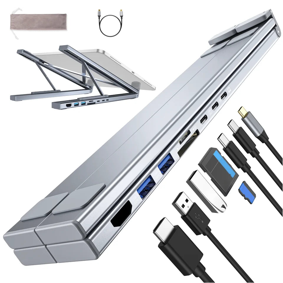 Cross border hot selling aluminum alloy HUB multi interface HDMI eight in one docking station laptop stand